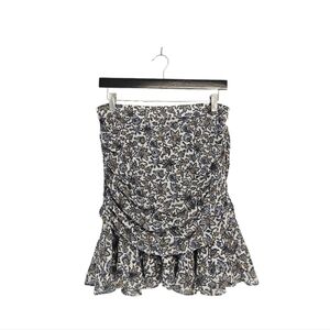 Veronica Beard 100% Silk‎ Floral Mini Ruffle Blue White Spring Skirt 6 Preowned